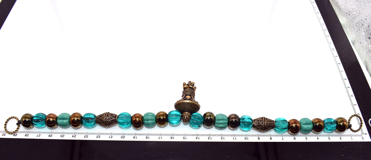 Maße der Alemannische Fibelkette mit Berlock-Anhänger und meergrünen Glasperlen