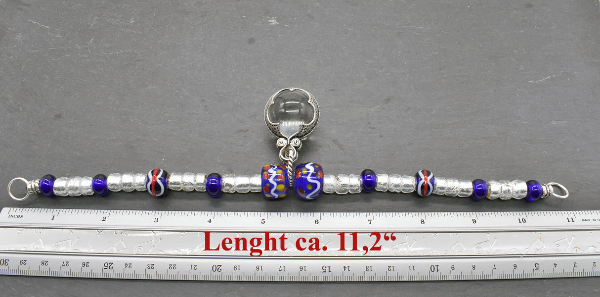 Dimensions in inches of the Viking Gotland brooch chain with lampwork beads in blue and silver by BELANAS SCHATZKISTE - Viking Jewelry - Viking Hanging Necklace