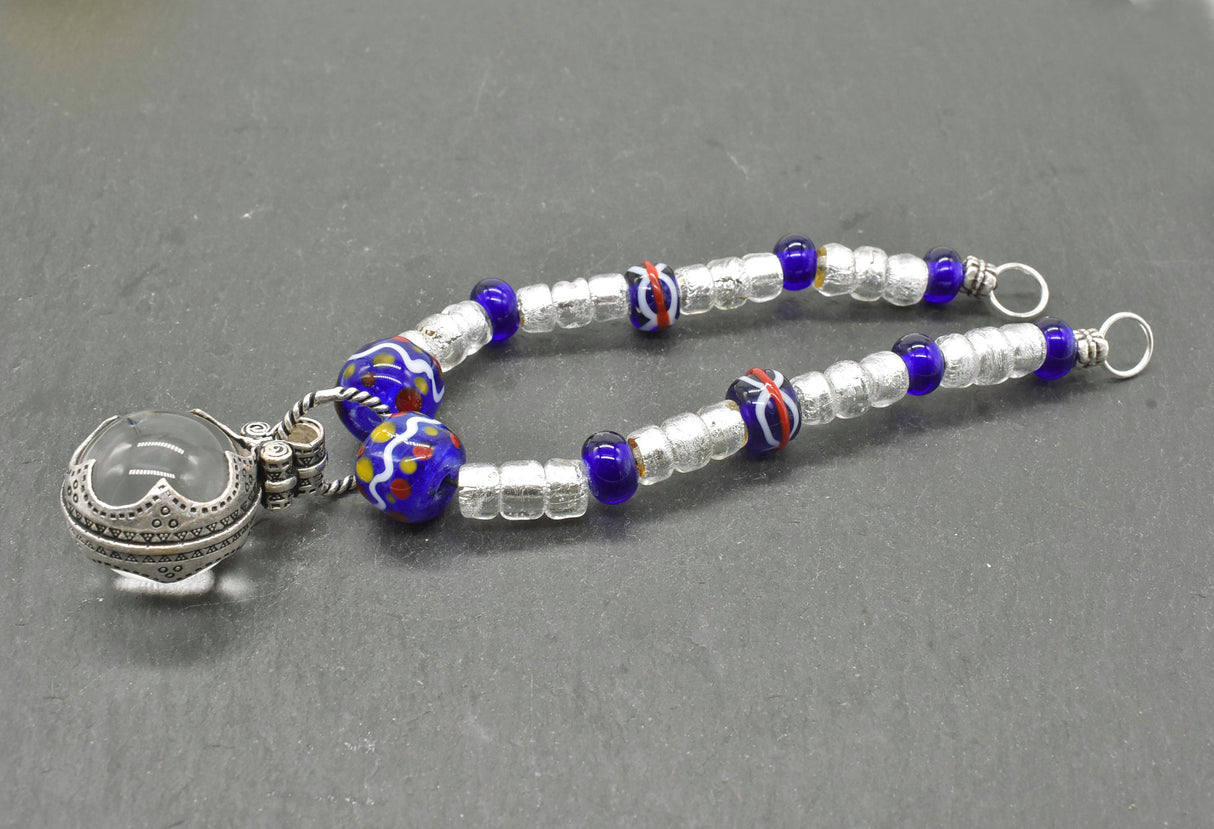 Viking Gotland brooch chain with lampwork beads in blue and silver by BELANAS SCHATZKISTE - Viking Jewelry - Viking Hanging Necklace