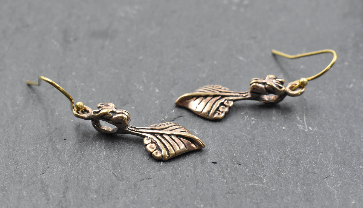 Wikingerschiff Ohrringe Drakkar aus Bronze - Seitenansicht