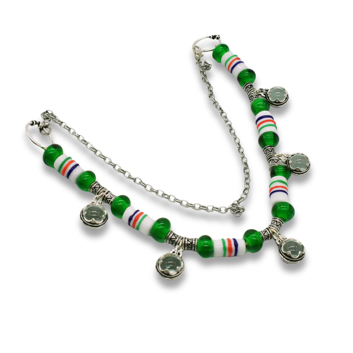 Gotland Glasperlenkette in silber, grün und weiß von BELANAS SCHATZKISTE – Historischer Schmuck für die Wikingerin