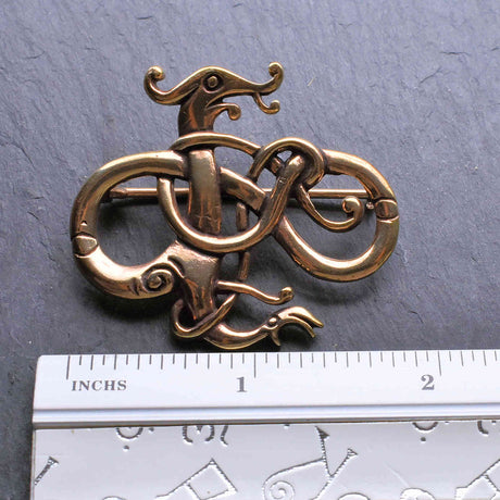Dimensions of the bronze Viking dragon brooch in Urnes style in inches