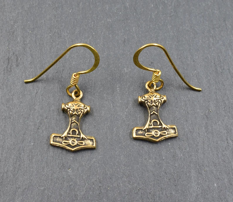 Wikinger-Ohrringe mit Thorshammer aus Bronze