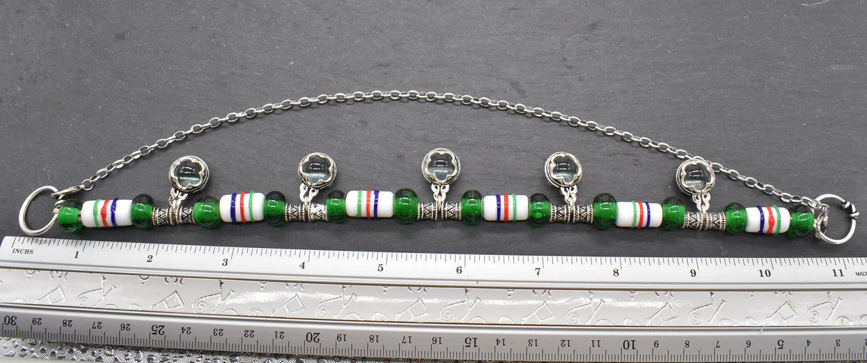 Maße in inch der Gotland Glasperlenkette in silber, grün und weiß von BELANAS SCHATZKISTE – Historischer Schmuck für die Wikingerin