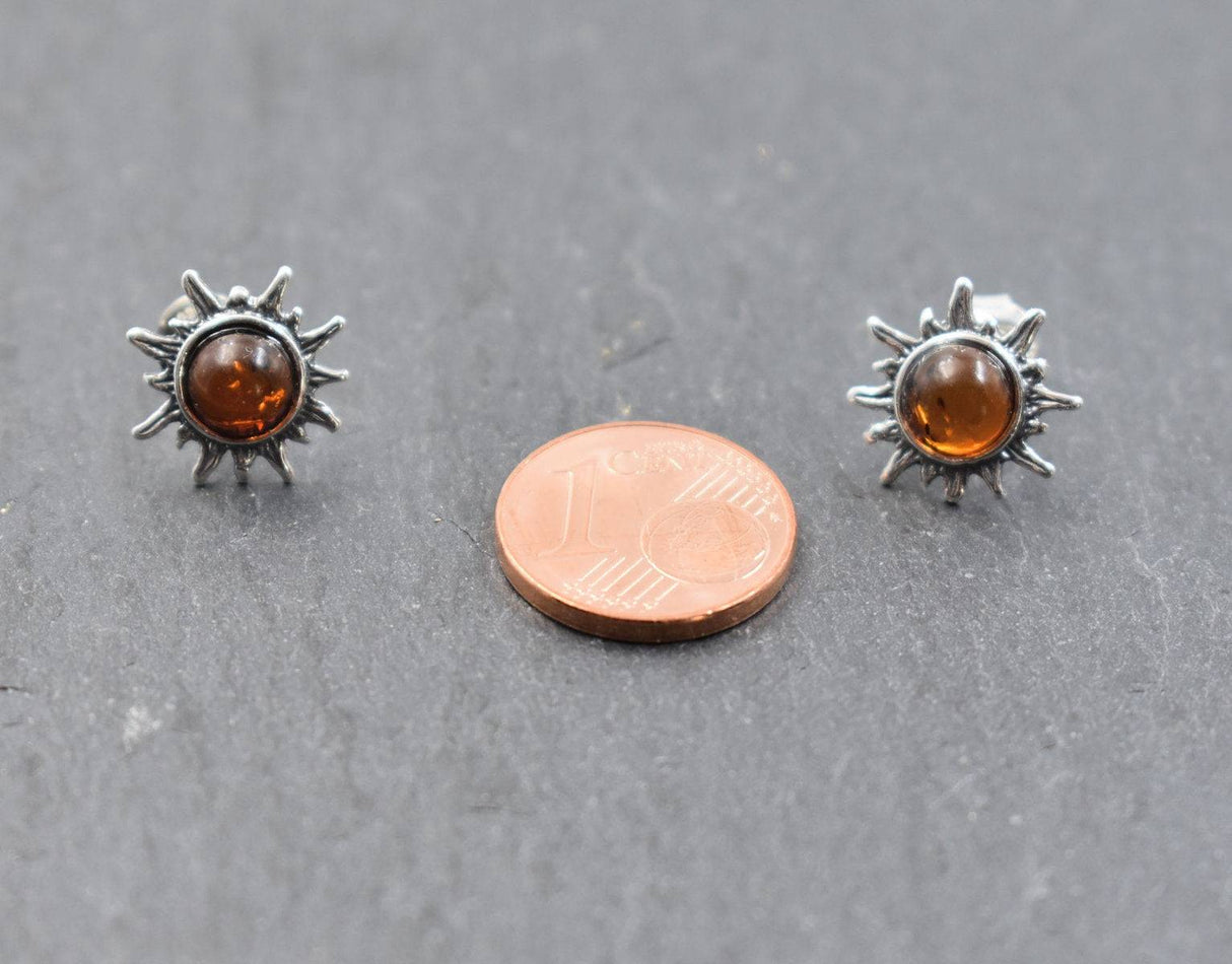 Bernsteinsonnen Ohrstecker aus Silber - Belanas Schatzkiste