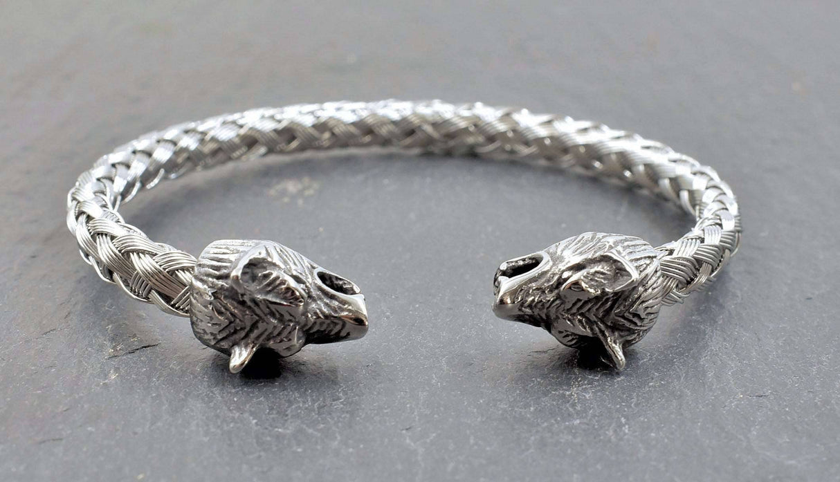 Geflochtener Wolfsarmreif aus Edelstahl