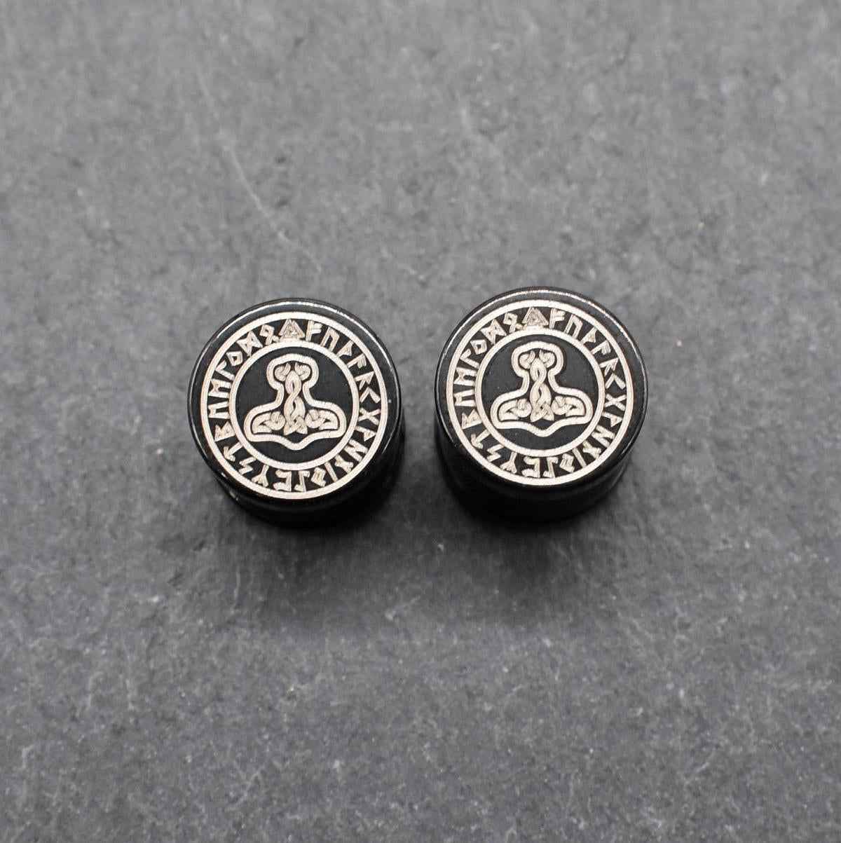 Fake plugs mit wikinger & keltischen motiven - thorshammer - ohrstecker