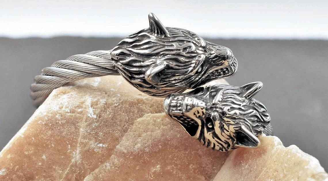 Wikinger-Armreif Geri und Freki - Edelstahl