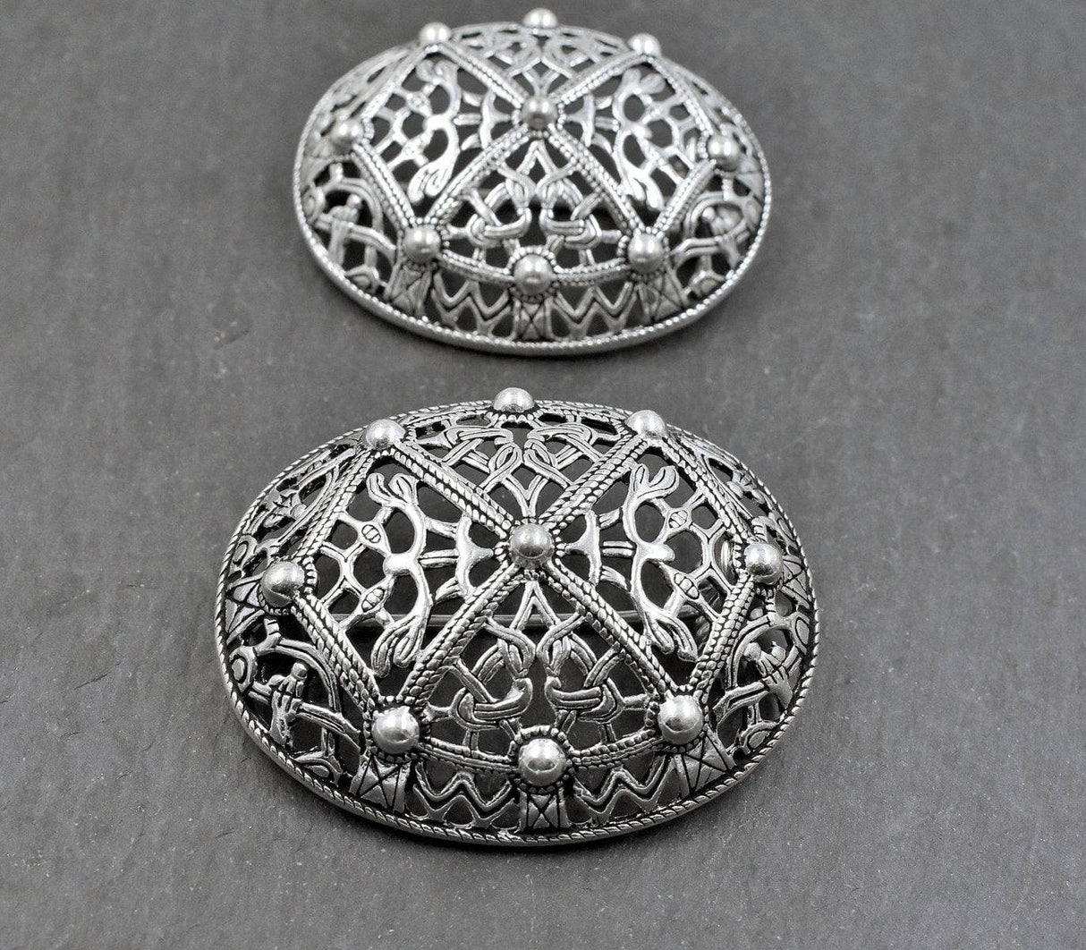 Wikinger Ovalfibel Set Borre-Stil versilberte Bronze