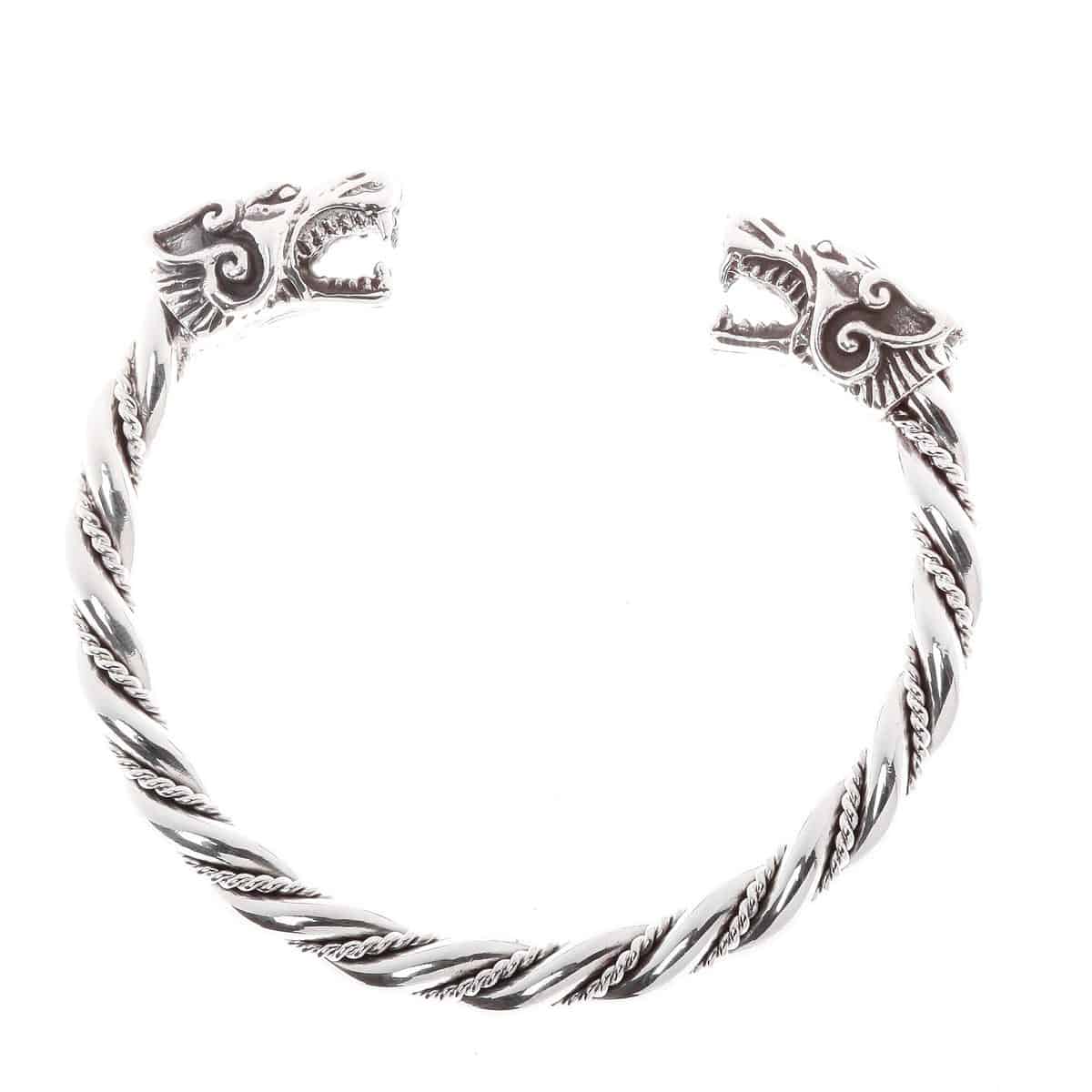 Wikinger Armreif mit Wolfsköpfen aus 925er-Silber
