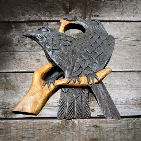Trinkhornhalter Odins Raben aus Holz 