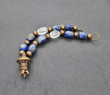 Edelstein Fibelkette mit großer Bronze-Berlocke – Wikinger Kette mit Lapislazuli und Bergkristall