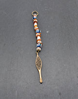 Birka Ohrlöffel aus Bronze – Wikinger Hygiene & Replik mit Knochenperlen, Bernstein und blauen Glasperlen