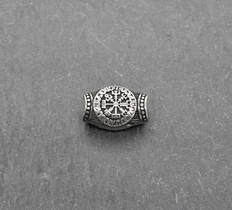 Wikinger Barthülse mit Vegvisir aus Edelstahl – Nordischer Bartschmuck mit Runen | Wikinger Kompass Haar- & Bartperle