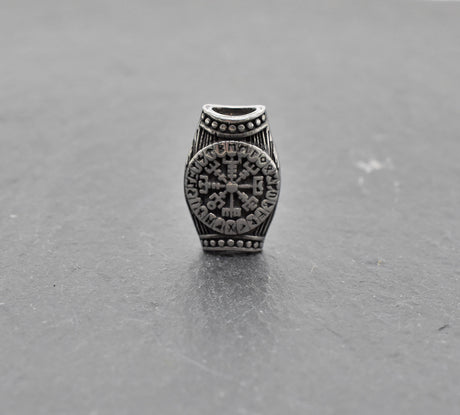 Wikinger Barthülse mit Vegvisir aus Edelstahl – Nordischer Bartschmuck mit Runen | Wikinger Kompass Haar- & Bartperle
