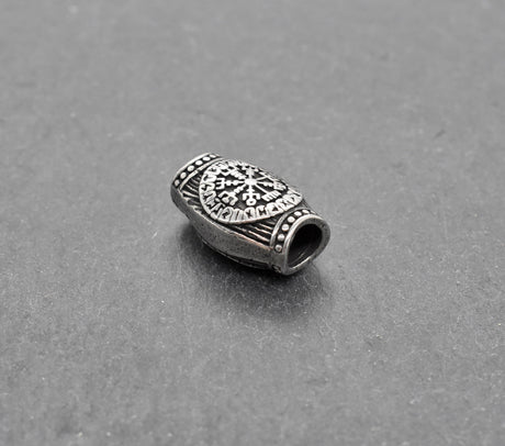 Wikinger Barthülse mit Vegvisir aus Edelstahl – Nordischer Bartschmuck mit Runen | Wikinger Kompass Haar- & Bartperle