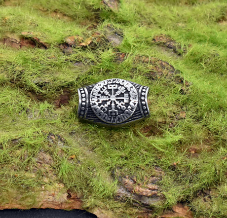 Wikinger Barthülse mit Vegvisir aus Edelstahl – Nordischer Bartschmuck mit Runen | Wikinger Kompass Haar- & Bartperle