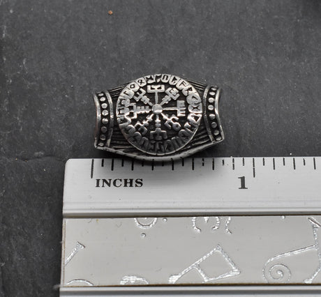 Maße in inch der Wikinger Barthülse mit Vegvisir aus Edelstahl – Nordischer Bartschmuck mit Runen | Wikinger Kompass Haar- & Bartperle