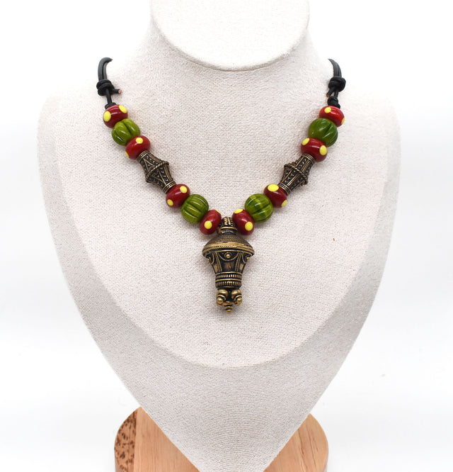 Germanische Berlock Kette mit Glasperlen – Historischer Bronze Anhänger aus der römischen Kaiserzeit