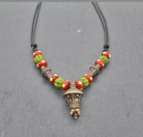 Germanische Berlock Kette mit Glasperlen – Historischer Bronze Anhänger aus der römischen Kaiserzeit