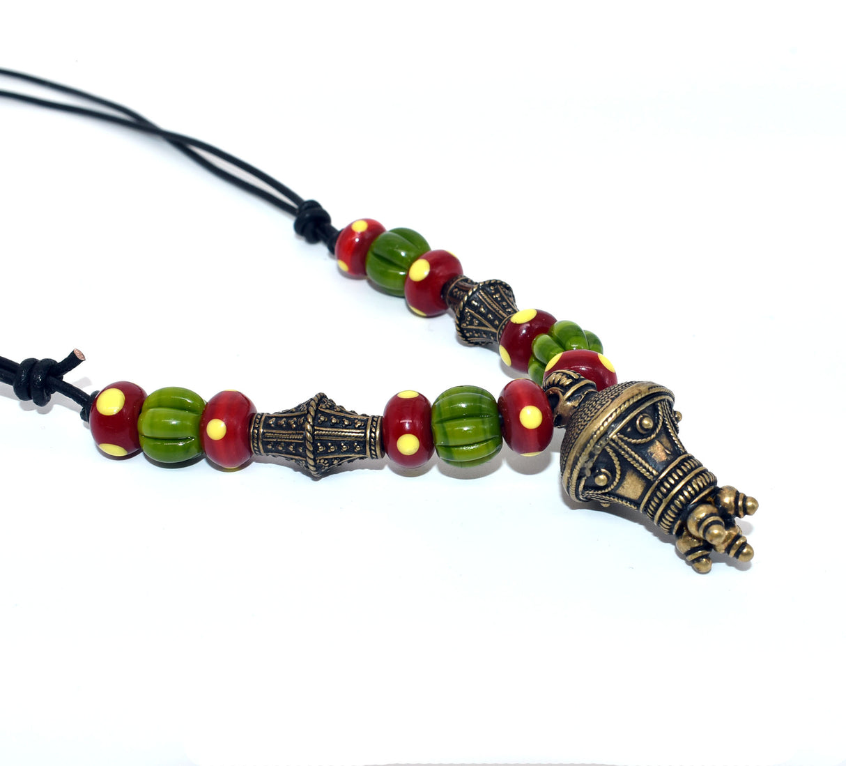 Germanische Berlock Kette mit Glasperlen – Historischer Bronze Anhänger aus der römischen Kaiserzeit