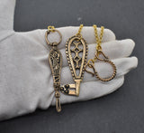 Hygiene-Set für die Wikingerin mit Ohrlöffel und Schlüssel aus Bronze | Authentische Fibelkette für mittelalterliche Gewandung