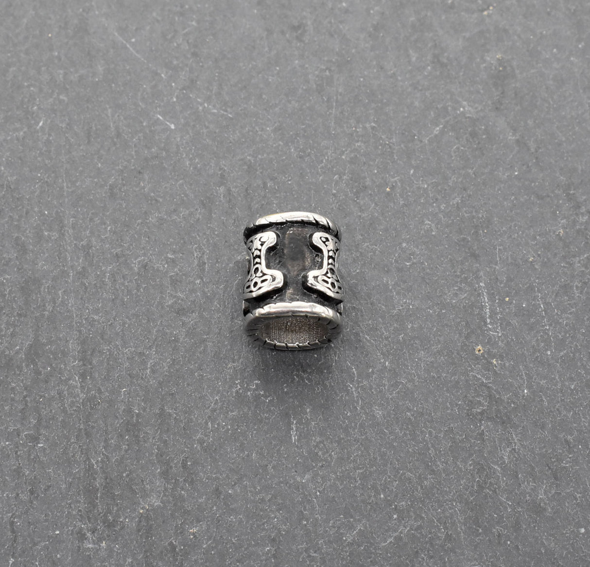 Mjölnir Bartperlen Set aus Edelstahl (4-teilig) - Thorshammer Haarperle silber und schwarz