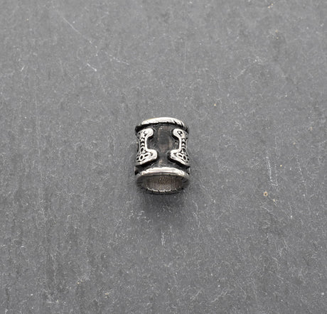 Mjölnir Bartperlen Set aus Edelstahl (4-teilig) - Thorshammer Haarperle silber und schwarz