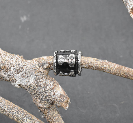 Mjölnir Bartperlen Set aus Edelstahl (4-teilig) - Thorshammer Haarperle silber und schwarz