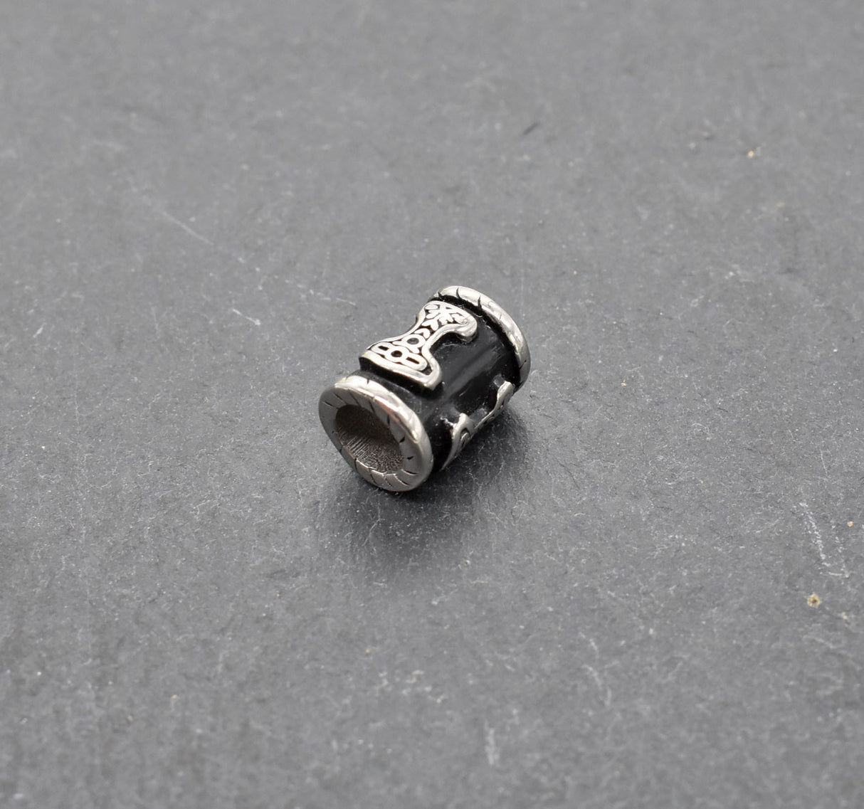 Mjölnir Bartperlen Set aus Edelstahl (4-teilig) - Thorshammer Haarperle silber und schwarz