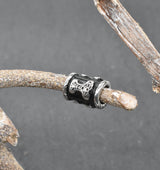 Mjölnir Bartperlen Set aus Edelstahl (4-teilig) - Thorshammer Haarperle silber und schwarz