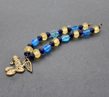 Fibelkette für Mutige mit antikem Phallus-Anhänger – Glasperlen in blau und gelb - Anhänger 