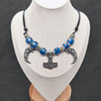 Mjölnir-Kette „Ragnar“ mit Wolfsköpfen und blauen Glasperlen
