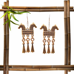 Wikinger Ohrringe mit Pferdeköpfen aus Bronze, Klapper-Ohrringe Rus-Wikinger