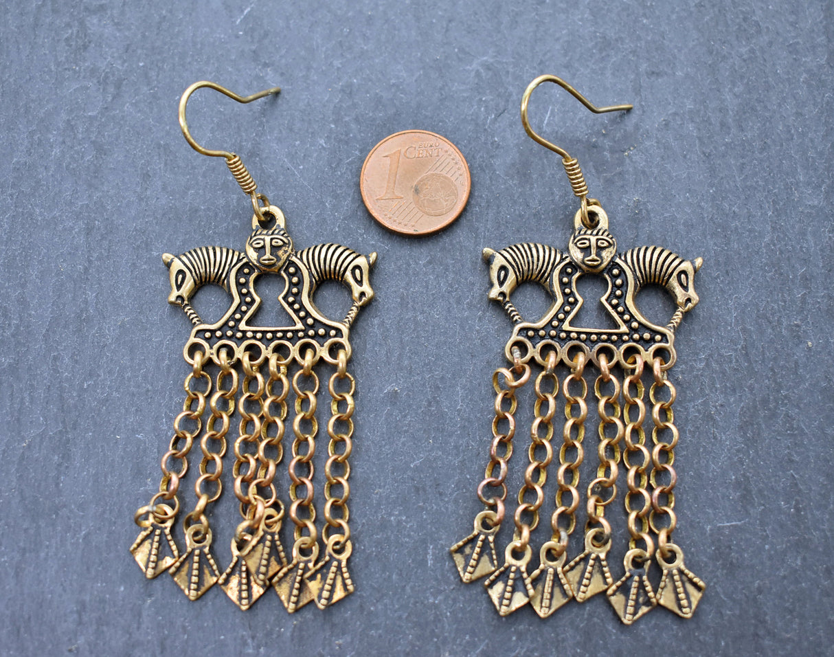 Wikinger Ohrringe mit Pferden – Klapperanhänger aus Bronze - Ohrschmuck für die Wikingerin
