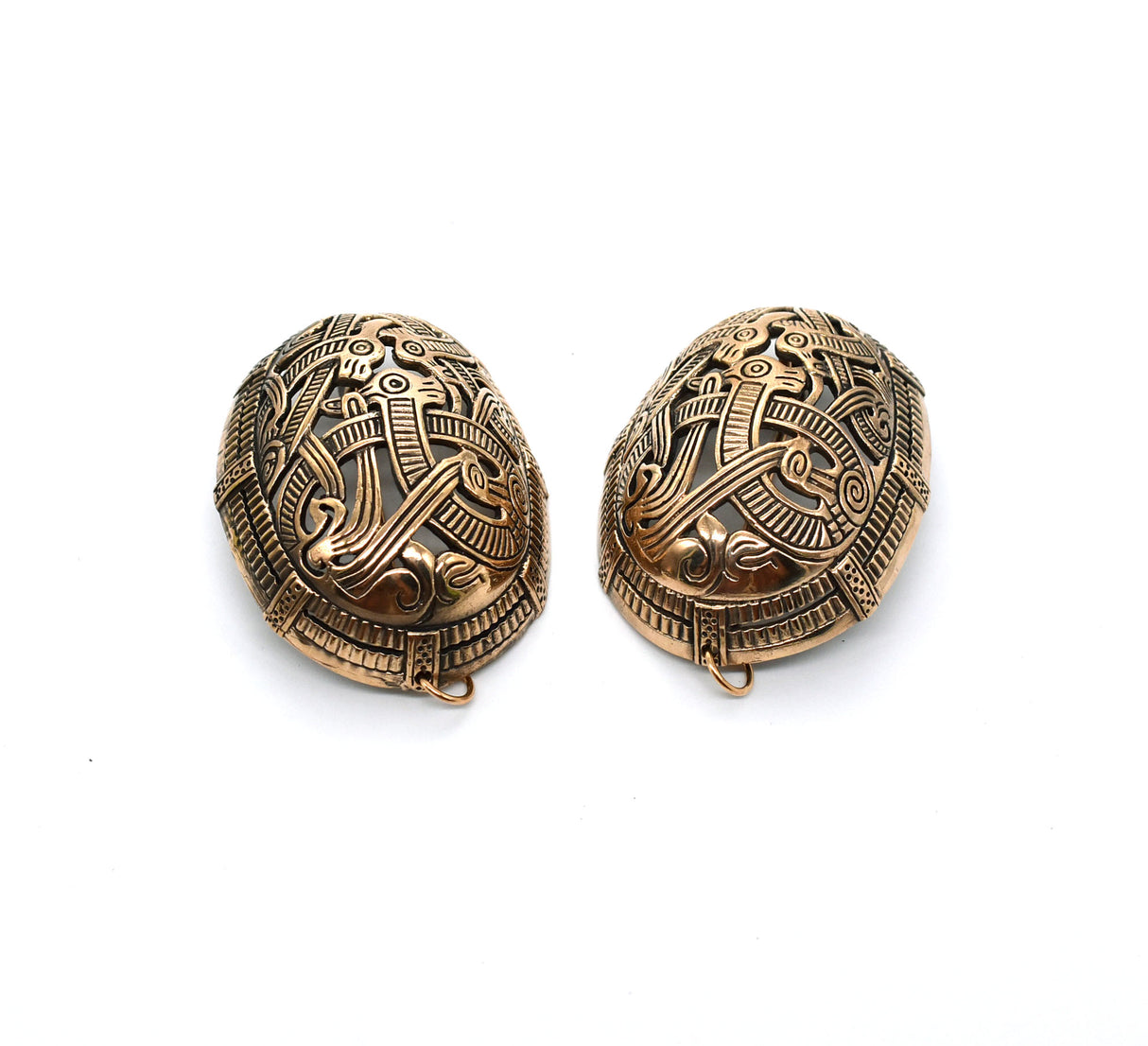 Wikinger Schalenfibel Set im Jelling Stil – Historische Ovalfibeln aus Bronze