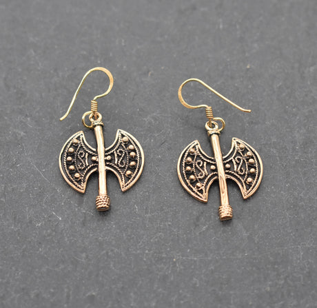 Wikinger Doppelaxt Ohrringe aus Bronze – Mittelalterlicher Ohrschmuck für Kriegerinnen