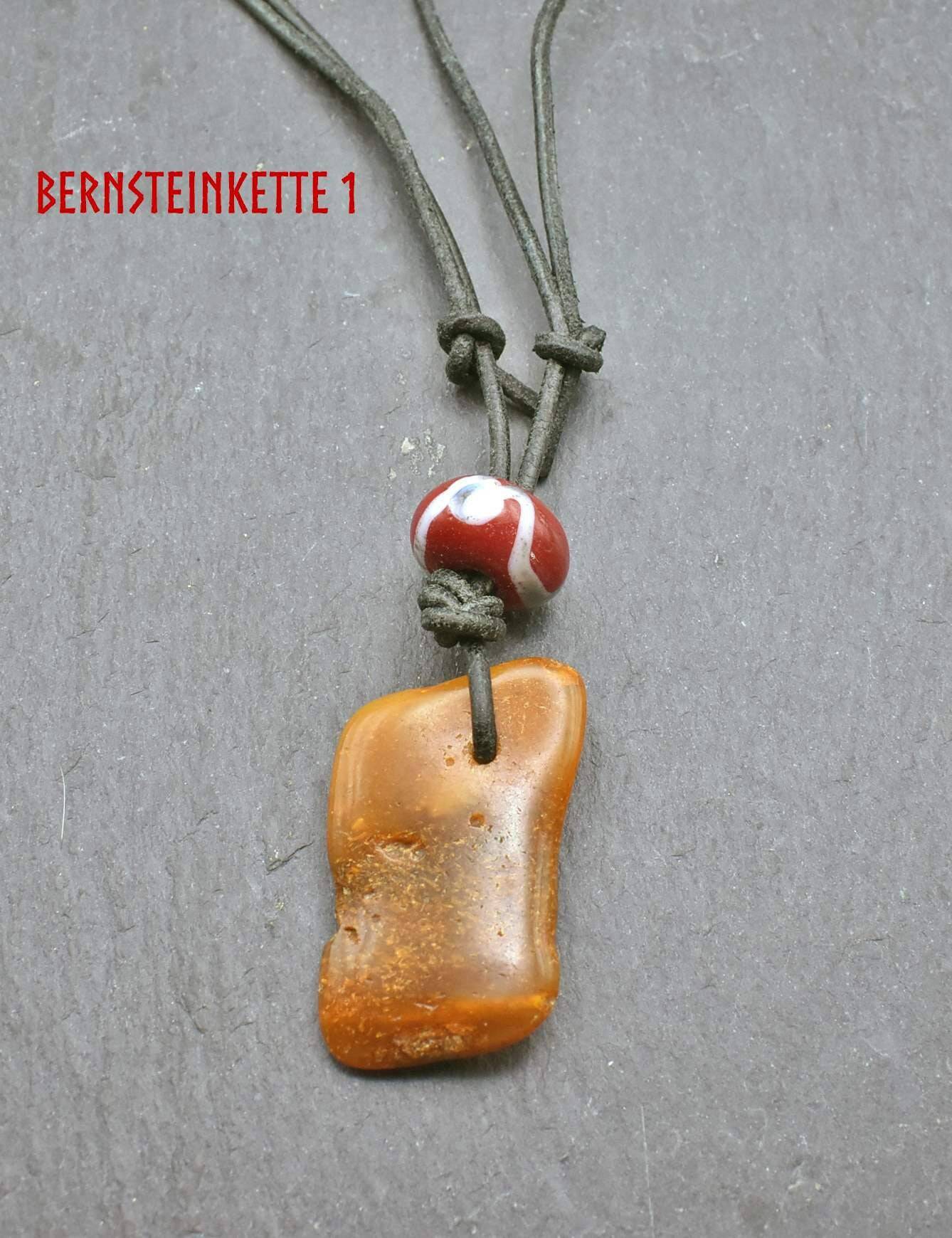 Natürliche Butterscotch Bernstein Kette mit Wikinger Perle