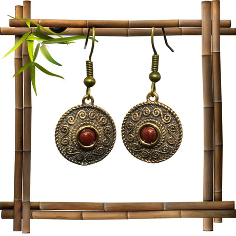 Keltische ohrringe aus bronze mit malachit oder jaspis