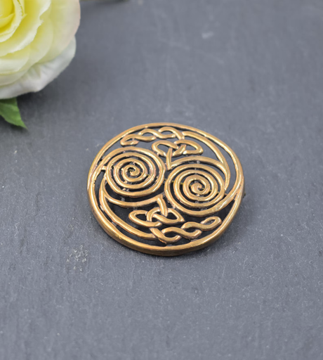 Keltische Spiral-Brosche aus Bronze – Filigrane Gewandschließe